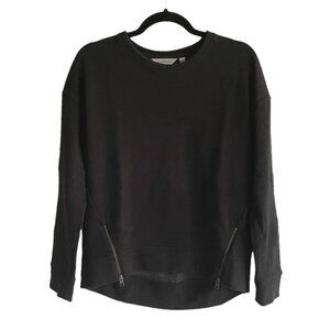 ATHLETA Cityscape Cotton Crew Neck Sweatshirt Zippers High Low Hem Black XXS